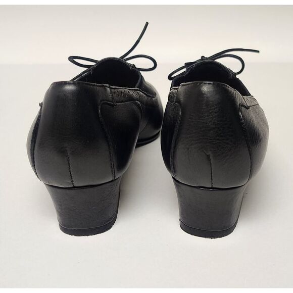 Ros Hommerson Marta H-37773 Vintage Black Leather Oxfords Heel Shoes Size 6W - Picture 4 of 11